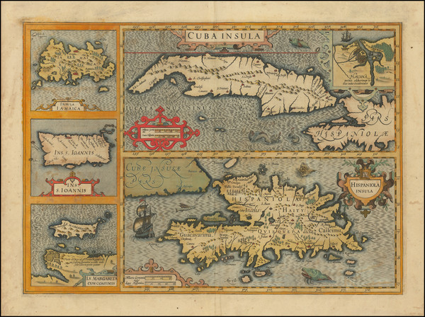 35-Caribbean, Cuba, Jamaica, Hispaniola, Puerto Rico and Other Islands Map By Jodocus Hondius -  G