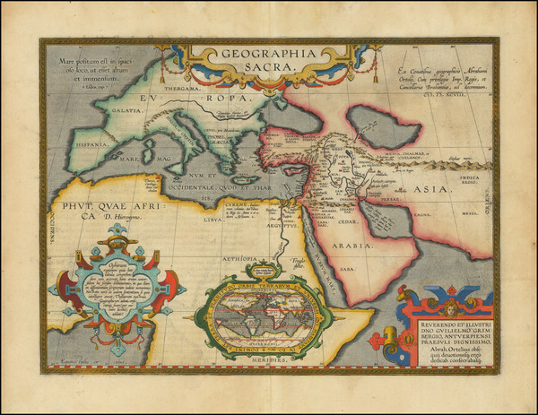 37-World, Europe, Middle East and Africa Map By Abraham Ortelius