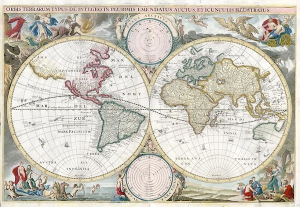 70-World and World Map By Cornelis II Danckerts