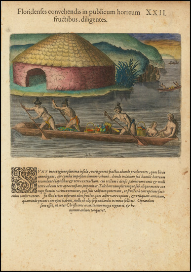 18-Florida and Native American & Indigenous Map By Theodor De Bry