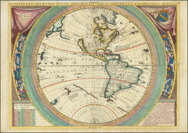 37-Western Hemisphere, California as an Island and America Map By Vincenzo Maria Coronelli