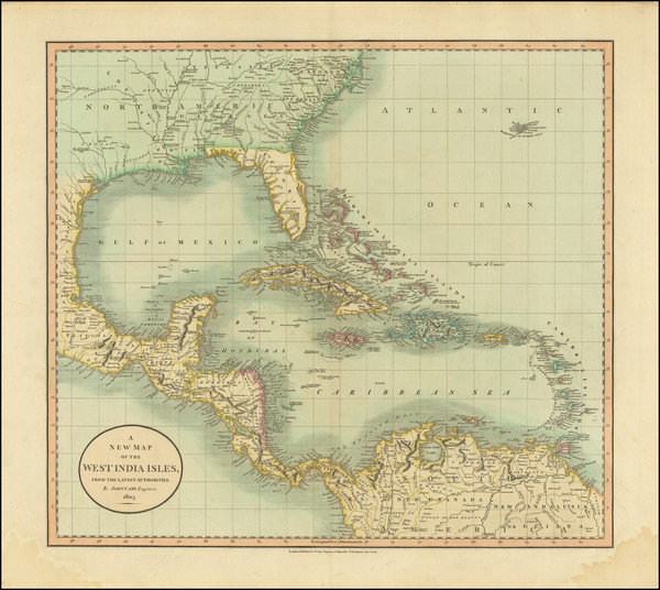 34-Florida, South, Southeast and Caribbean Map By John Cary