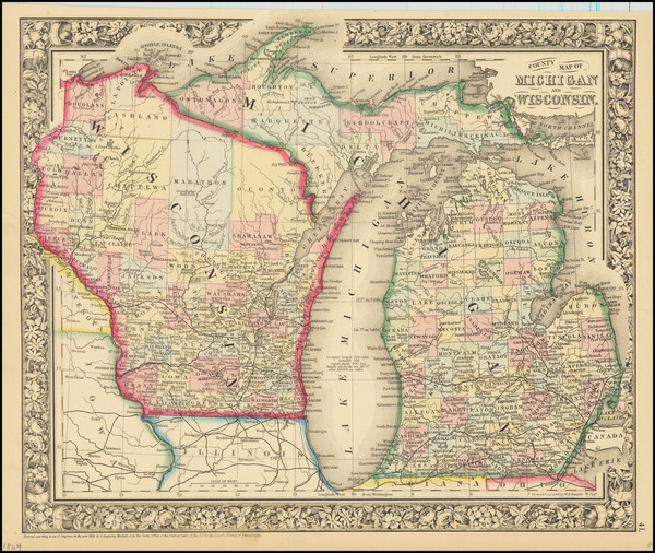 86-Michigan and Wisconsin Map By Samuel Augustus Mitchell