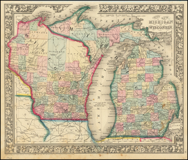 87-Michigan and Wisconsin Map By Samuel Augustus Mitchell