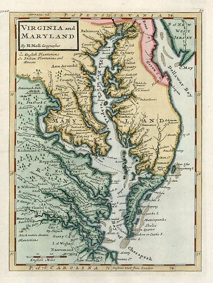 78-Mid-Atlantic and Southeast Map By Herman Moll