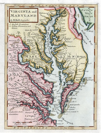 69-Mid-Atlantic and Southeast Map By Herman Moll