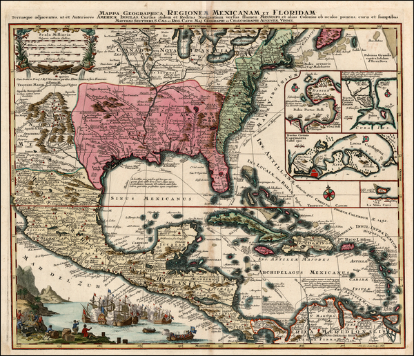 14-United States, Southeast, Midwest and Caribbean Map By Matthaus Seutter