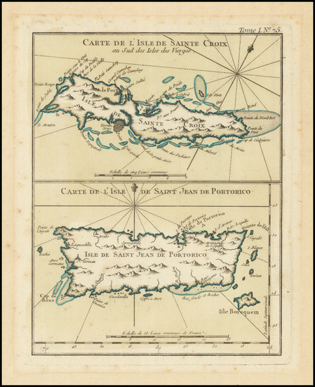 45-Puerto Rico and Virgin Islands Map By Jacques Nicolas Bellin