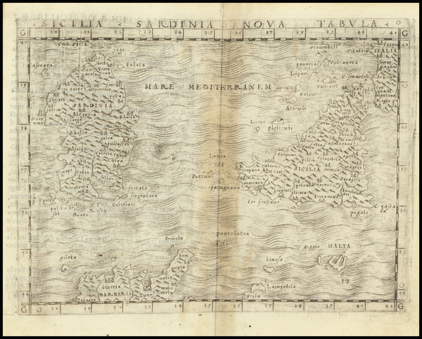 76-Malta, Sardinia and Sicily Map By Giacomo Gastaldi