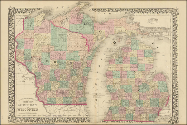 18-Michigan and Wisconsin Map By Samuel Augustus Mitchell Jr.