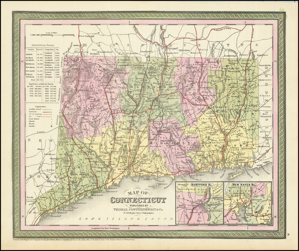 25-Connecticut Map By Thomas, Cowperthwait & Co.