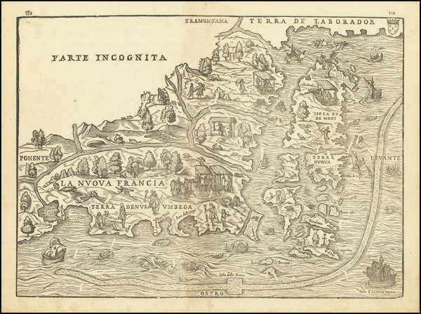 7-New England and Maine Map By Giovanni Battista Ramusio / Giacomo Gastaldi