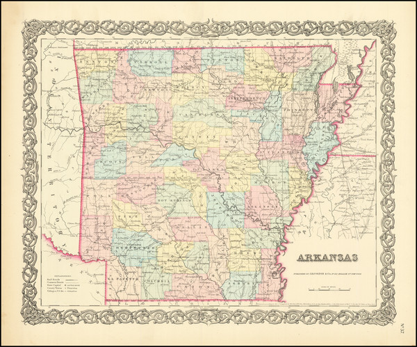 52-Arkansas Map By Joseph Hutchins Colton