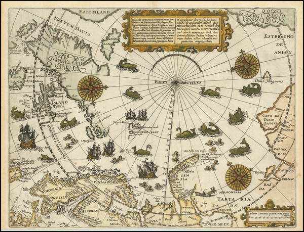 16-Northern Hemisphere, Polar Maps, Atlantic Ocean, Russia and Scandinavia Map By Theodor De Bry