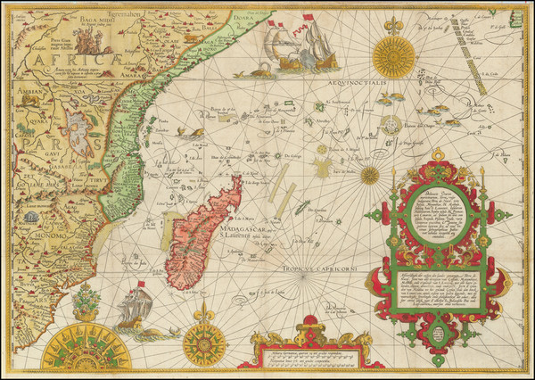 49-Indian Ocean, South Africa and East Africa Map By Jan Huygen Van Linschoten