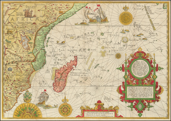 28-Indian Ocean, South Africa and East Africa Map By Jan Huygen Van Linschoten