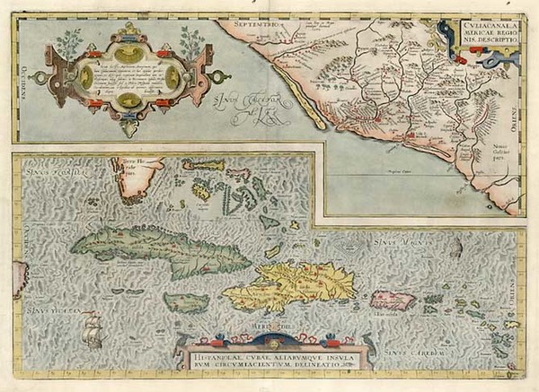 40-Southeast, Mexico and Caribbean Map By Abraham Ortelius