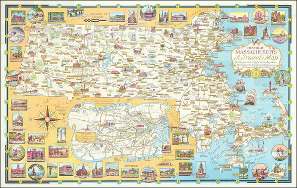 82-Massachusetts and Pictorial Maps Map By Ernest Dudley Chase
