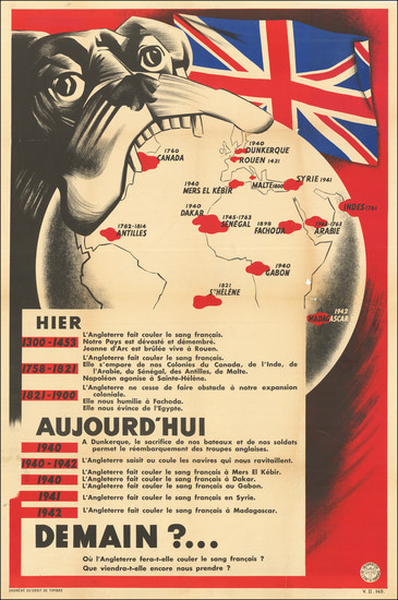 23-World and World War II Map By Edmond-Maurice Perot