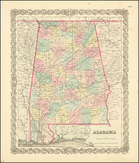 29-Alabama Map By Joseph Hutchins Colton