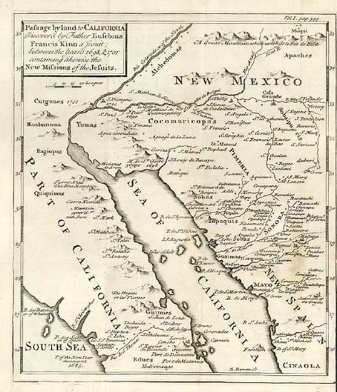 87-Southwest, Mexico, Baja California and California Map By Emanuel Bowen / Fr. Eusebio Kino