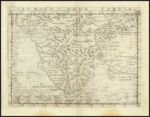 51-South Africa and African Islands, including Madagascar Map By Giacomo Gastaldi