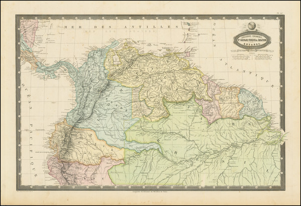 84-Colombia, Brazil, Guianas & Suriname, Peru & Ecuador and Venezuela Map By F.A. Garnier