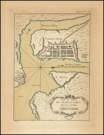 50-South Carolina Map By Jacques Nicolas Bellin