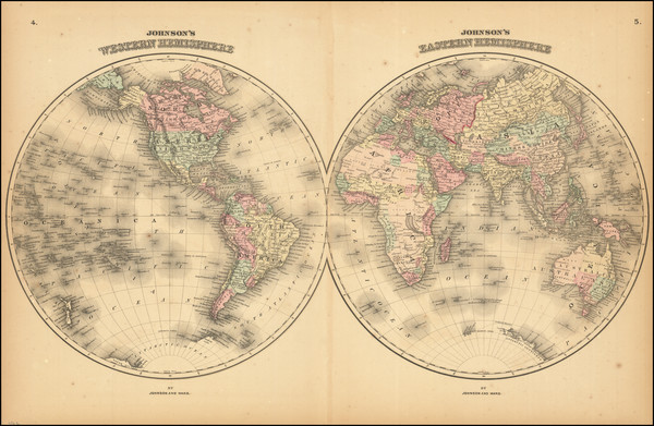 57-World Map By Alvin Jewett Johnson  &  Benjamin P Ward