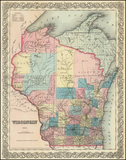 47-Wisconsin Map By Joseph Hutchins Colton