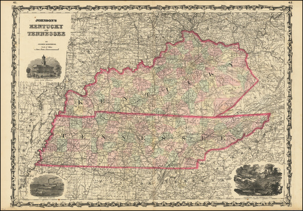 20-Kentucky and Tennessee Map By Alvin Jewett Johnson  &  Ross C. Browning