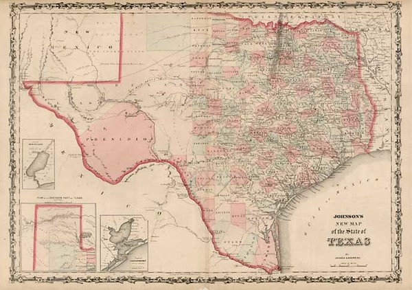 65-Texas Map By Alvin Jewett Johnson  &  Ross C. Browning