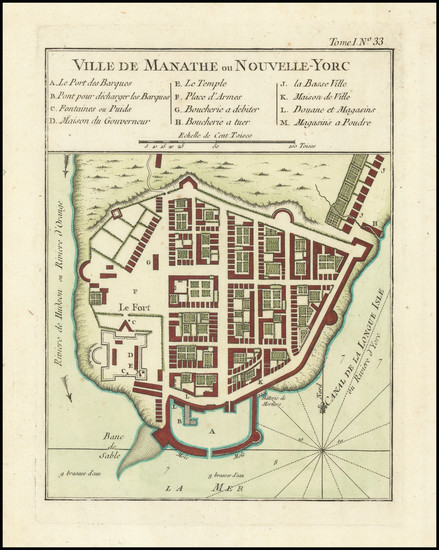4-New York City Map By Jacques Nicolas Bellin