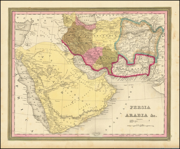 23-Middle East, Arabian Peninsula and Persia & Iraq Map By Samuel Augustus Mitchell