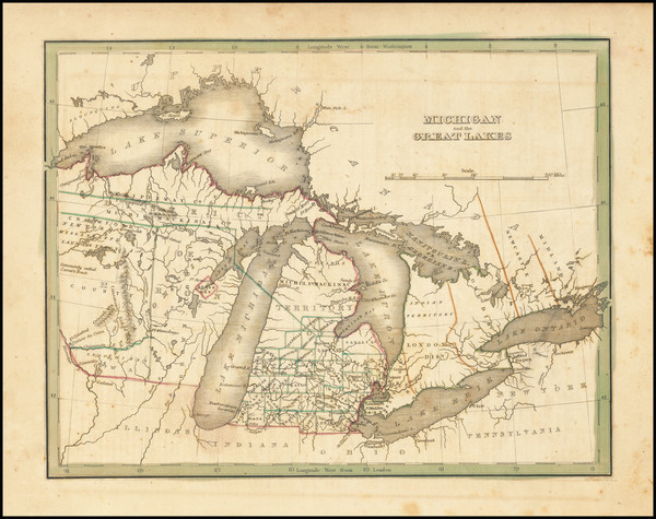 94-Midwest, Michigan, Wisconsin and Canada Map By Thomas Gamaliel Bradford