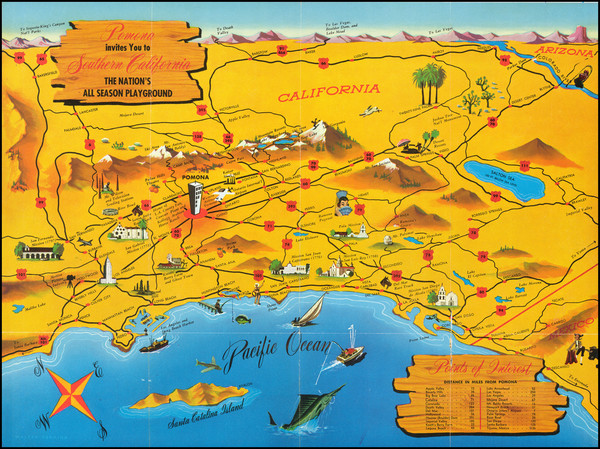 5-Pictorial Maps, California, Los Angeles and Other California Cities Map By Pomona Chamber of Co