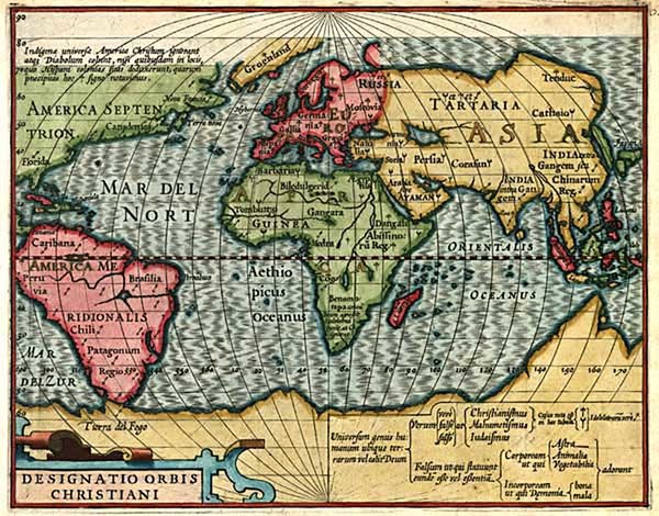 45-World and World Map By Jodocus Hondius  &  Gerhard Mercator