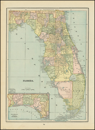 86-Florida Map By George F. Cram