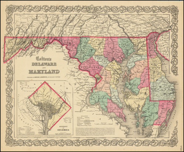 38-Maryland, Delaware and Washington Map By Joseph Hutchins Colton