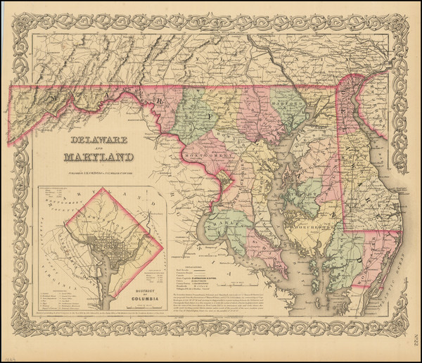 50-Washington, D.C., Maryland and Delaware Map By Joseph Hutchins Colton