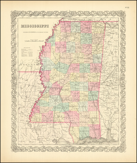 62-Mississippi Map By Joseph Hutchins Colton