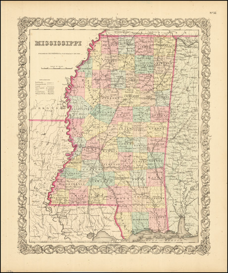 84-Mississippi Map By Joseph Hutchins Colton