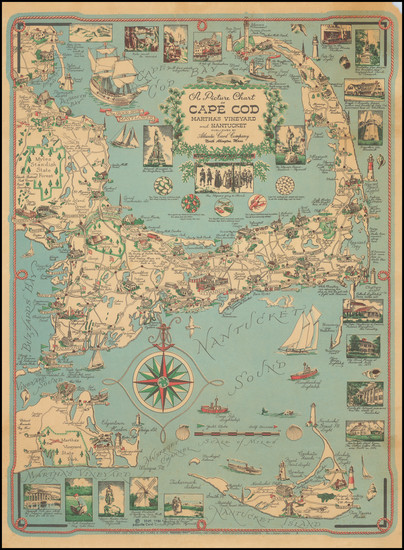 5-New England, Massachusetts and Pictorial Maps Map By Ernest Dudley Chase