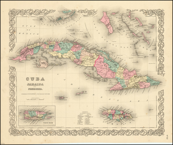 91-Cuba, Jamaica and Bahamas Map By Joseph Hutchins Colton