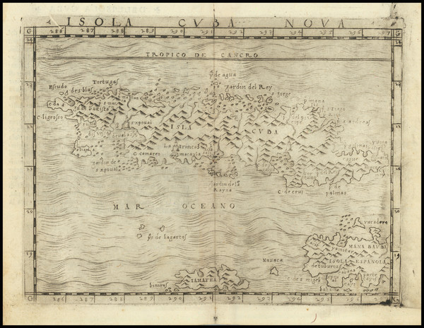 0-Cuba, Jamaica and Other Islands Map By Giacomo Gastaldi