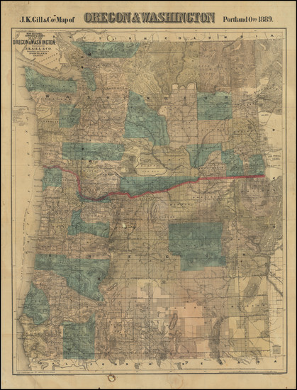32-Oregon and Washington Map By J.K. Gill & Co.