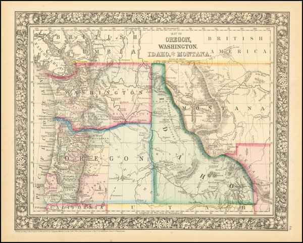 40-Idaho, Montana, Oregon and Washington Map By Samuel Augustus Mitchell Jr.