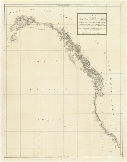 64-Oregon, Washington, Alaska, Baja California and California Map By George Vancouver