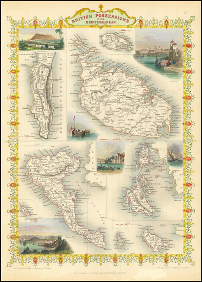 77-Mediterranean, Malta and Greece Map By John Tallis