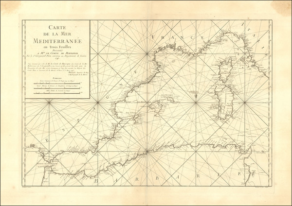 95-Mediterranean Map By Jacques Nicolas Bellin / Depot de la Marine